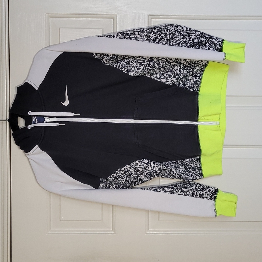 Nike Club Aop Splatter Neon Green Dolman Full Zip Athletic Casual Hoodie